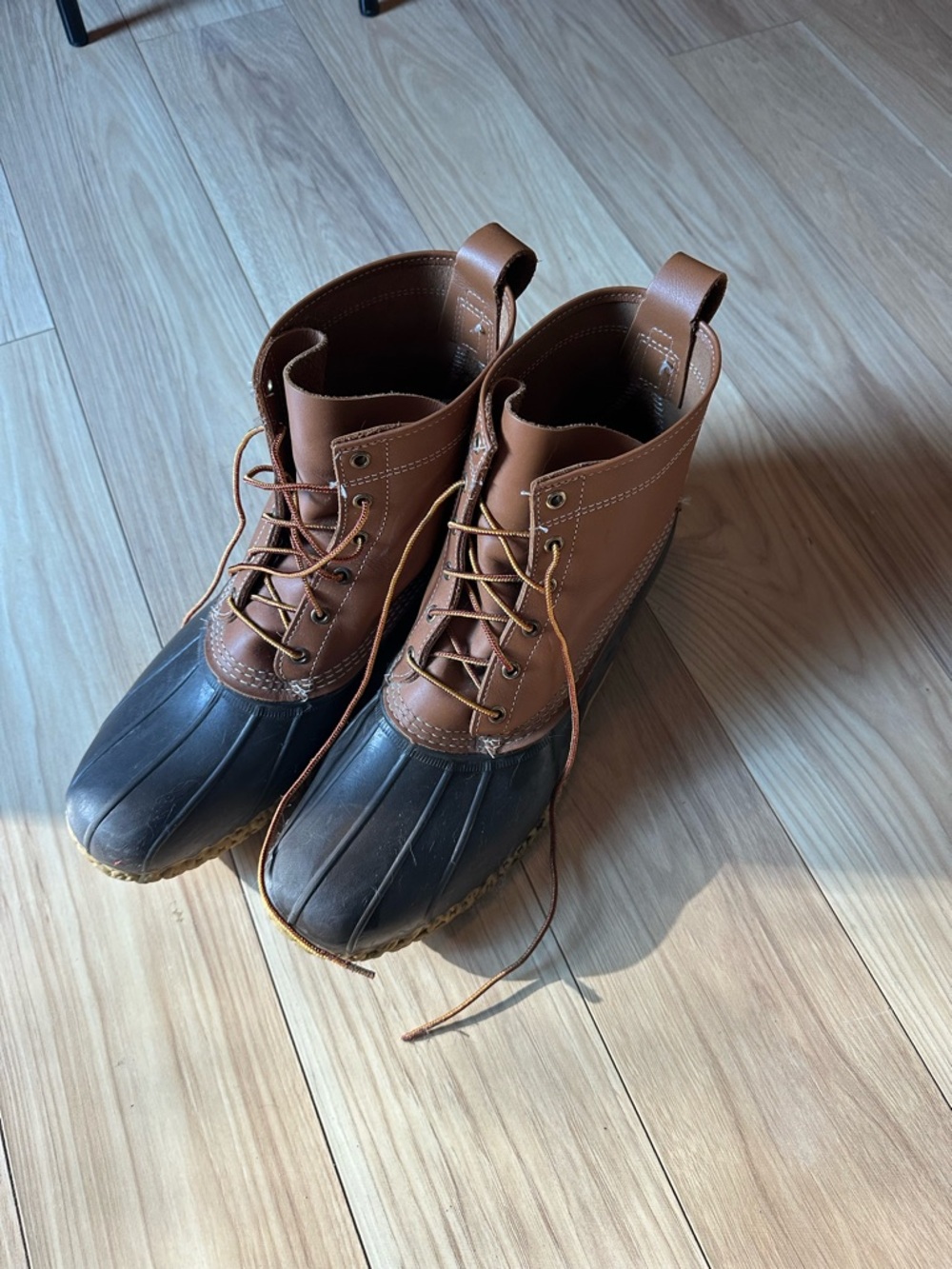 L.L. Bean Brown and Black Leather Rubber Duck Boots